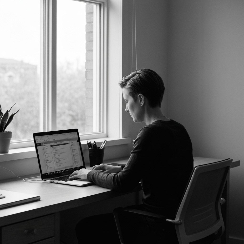 Person working on laptop by window